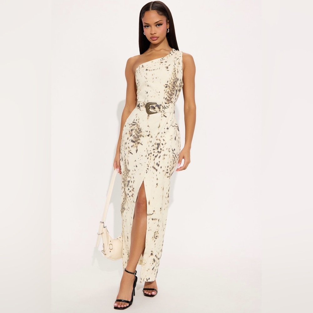 Out Dancing Denim Maxi Dress-Cream